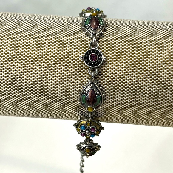 Bracelet Enamel & Rhinestone Silver Tone Adjustable-OS - Picture 2 of 3